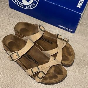 Birkenstock Franca tobacco light brown strappy flip flops sandals 39 8 8.5